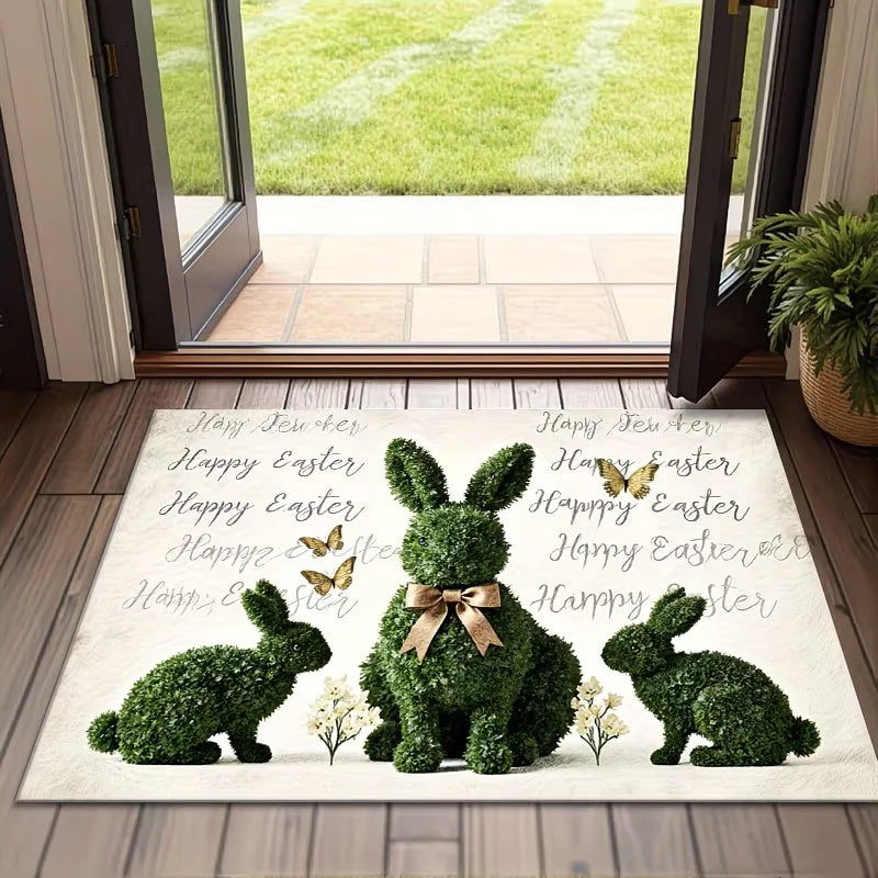 3D Topiary Bunny Easter Rug – Non-Slip Butterfly Floor Mat Decorative Floor Rug HIP