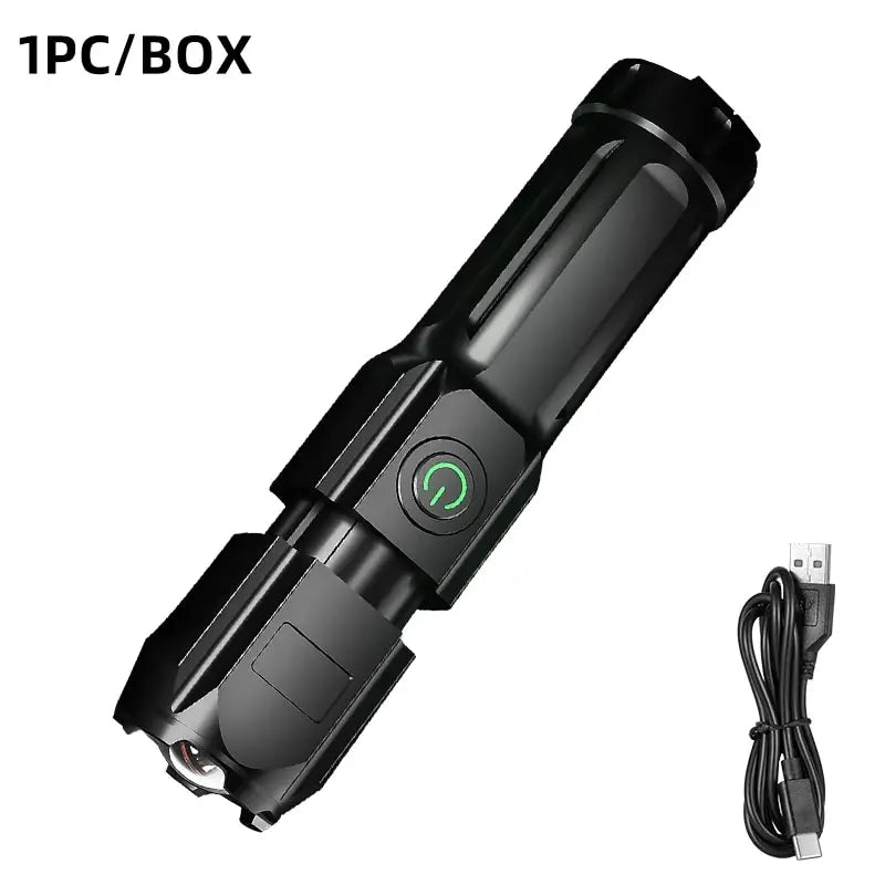 Portable USB Rechargeable Zoomable LED Flashlight | 500LM LED Tactical Flashlight HIP Black