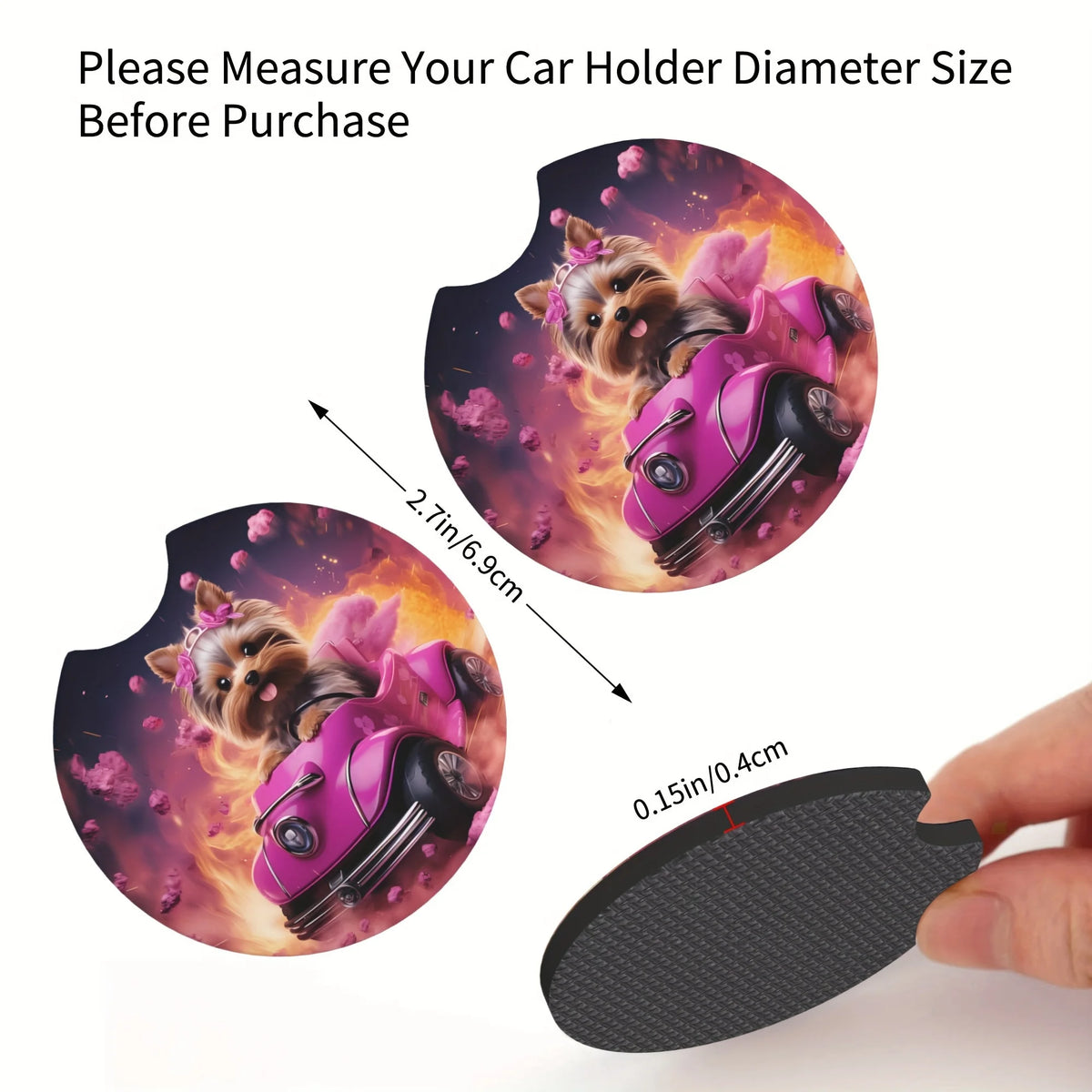 2-Pack Dog-Themed Anti-Slip Car Cup Holder Coasters – EVA Car Cup Holder Coasters HIP