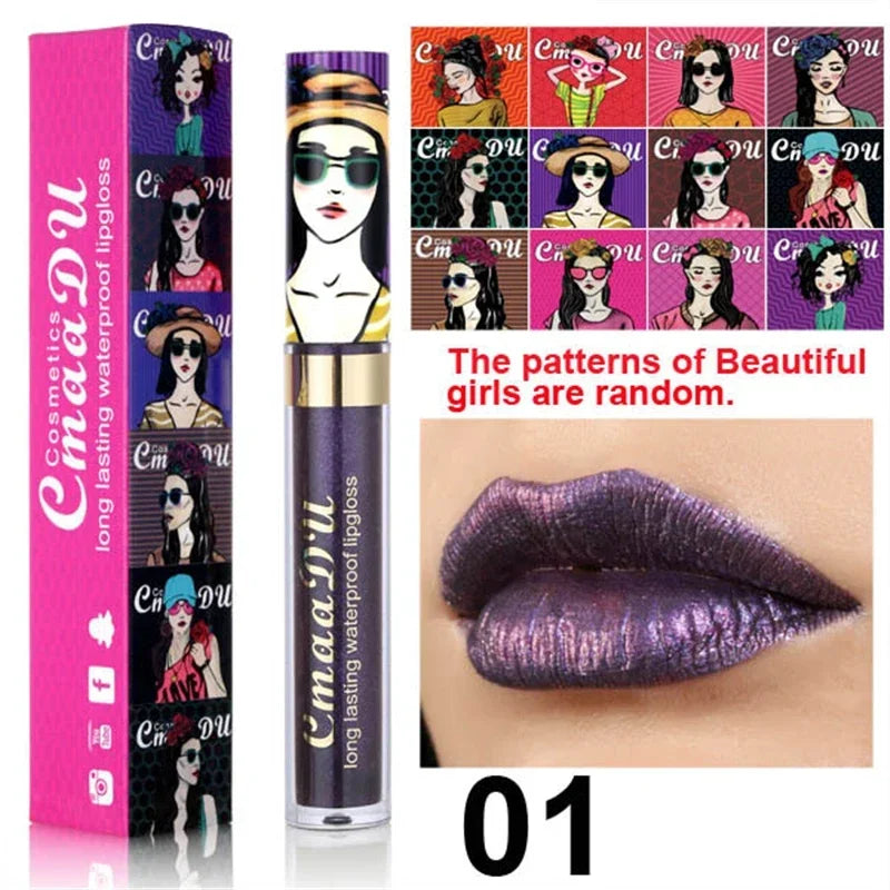Cmaadu shimmer lip gloss beauty girl diamond glitter lip tint waterproof long lasting 12 color gold flash liquid lipstick makeup HIP 01