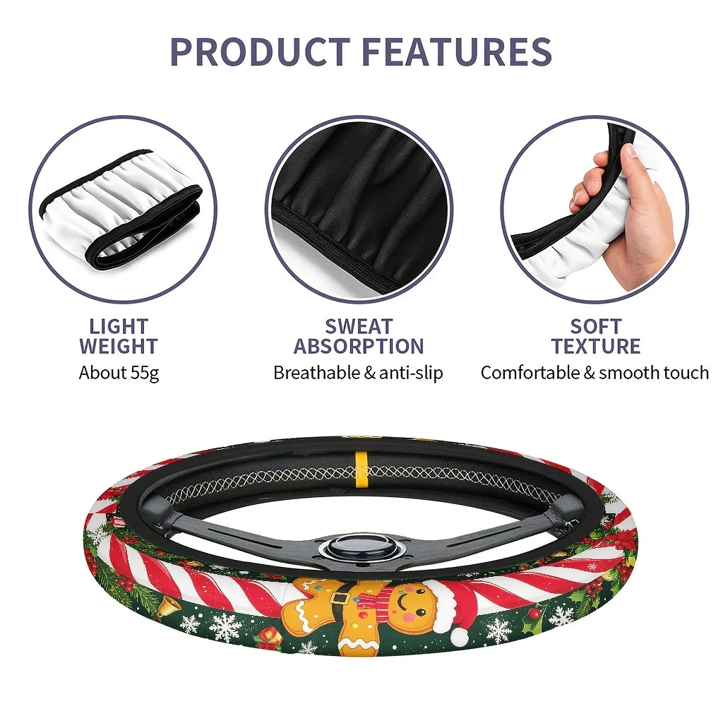 Christmas Gingerbread Man Steering Wheel Cover | Dark Green Steering Wheel Cover HIP