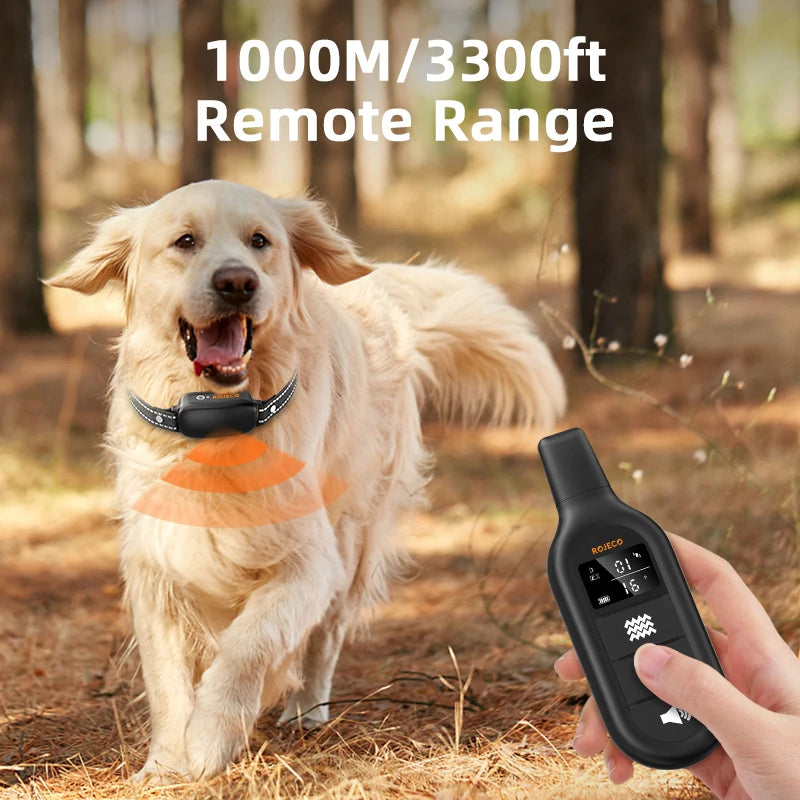 ROJECO Electric Dog Training Collar Digital Rechargeable Remote Control IPX7 Waterproof Vibrator Pet Dog Bark Stop Shock Collar HIP