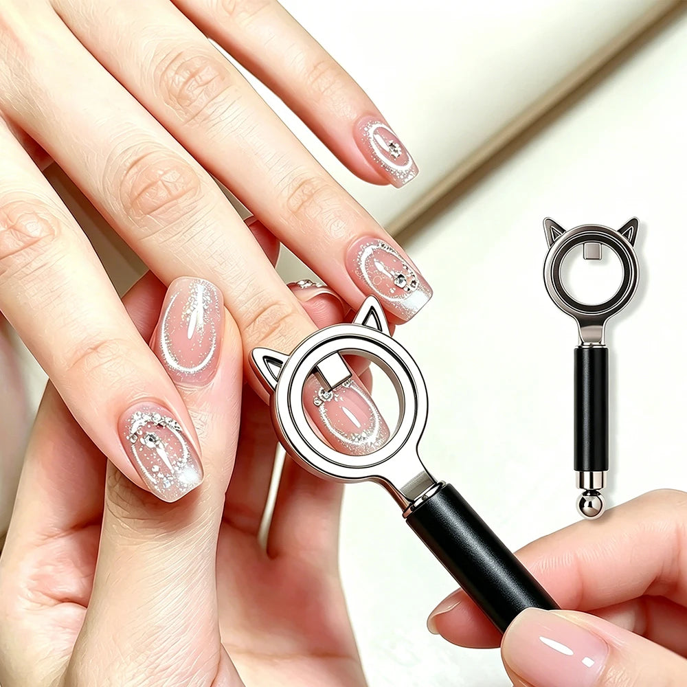 2-in-1 Kitty Round Ring Cat Eye Magnet Powerful Circle Magnetic Ball for Galaxy French Hollow Nail Art Gel Polish Manicure Tool HIP Black-1Pc