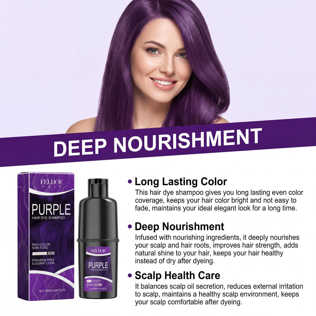 Purple Herbal Hair Color Shampoo – Gray Coverage & Nourishing Hair Color Shampoo HIP