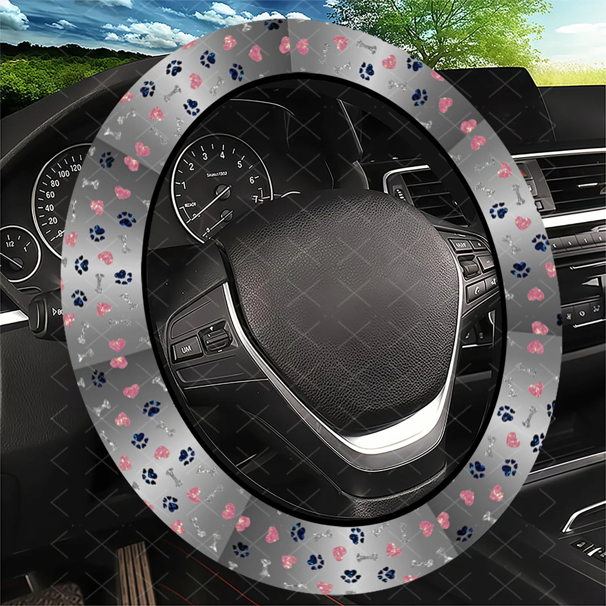 Paw Print & Bone Steering Wheel Cover – Cars, SUVs & Trucks Steering Wheel Cover HIP black