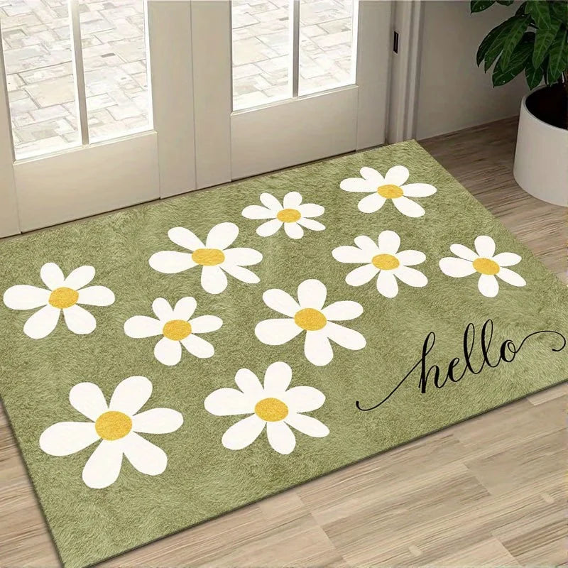Fresh Daisy Hello Doormat – Sage Green Floral Entrance Rug Floral Doormat HIP