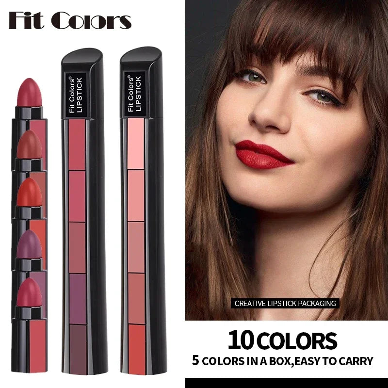 5 In 1 Matte Lipstick Kit Waterproof Nude Combination Lipgloss Long Lasting Velvet Red Show Complexion Sexy Lip Tint Cosmetic HIP