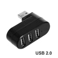 OULLX USB 3.0 Hub – 3-Port 180° Rotating Mini Splitter Adapter USB Hub Adapter HIP Black USB 2.0