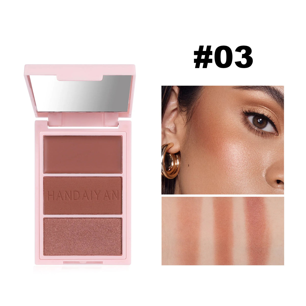 Handaiyan 3-Color Blush Palette – Bronzer, Highlighter & Blush Blush Palette HIP 03