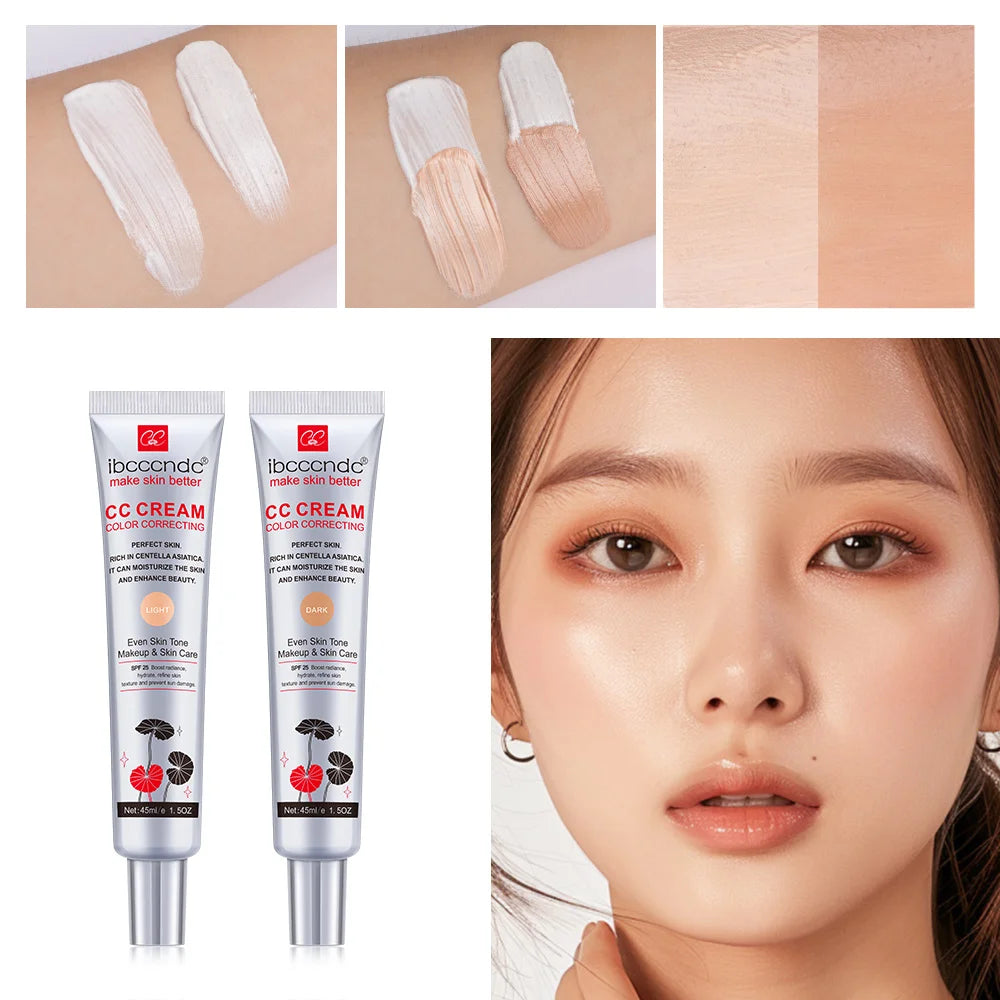45ml Color Correcting CC Cream Facial Centella Asiatica Repair BB Cream Natural Concealer Whitening Liquid Foundation Cosmetics HIP light and dark