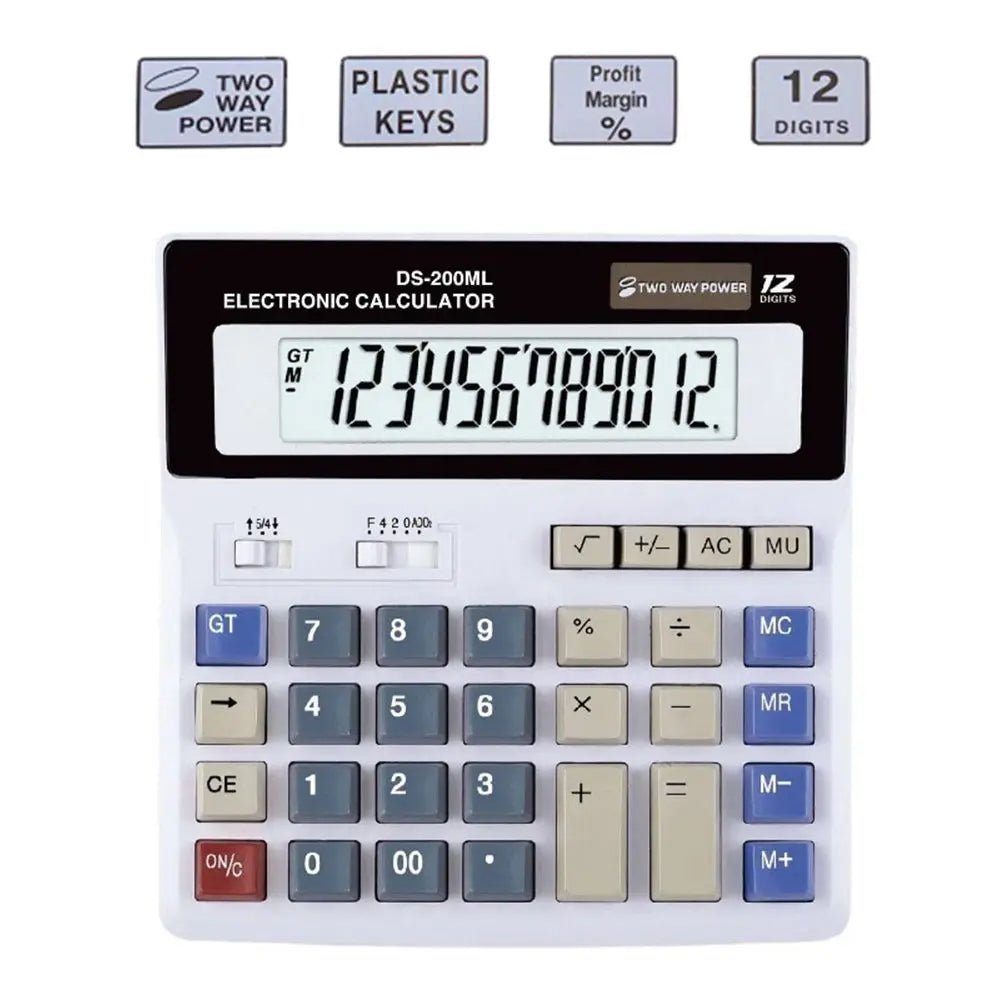 12-Digit Large Desktop Calculator – Tilt Display & Dual Power Desktop Calculator HIP