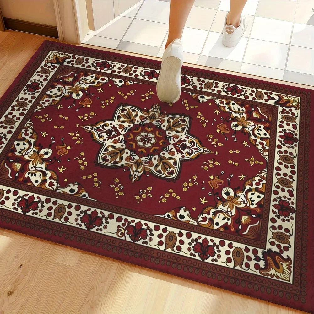 Luxury Burgundy Persian Area Rug – Medallion Floor Mat Persian Area Rug HIP