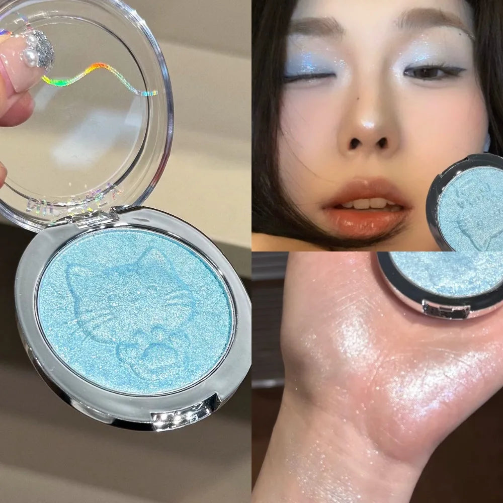 Cat Embossed Highlighter Powder Fine Shimmer Smooth Blue Pearlescent Glow Brightening Non-flying Highgloss Makeup Cosmetics HIP