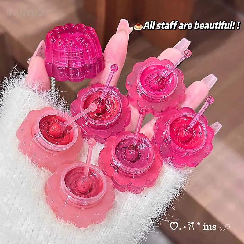 Jam Pudding Canned Lip Gloss Moisturizing Lasting Non-stick Cup Purple Watery Colored Lip Balm Long-lasting and Tender Lip Balm HIP
