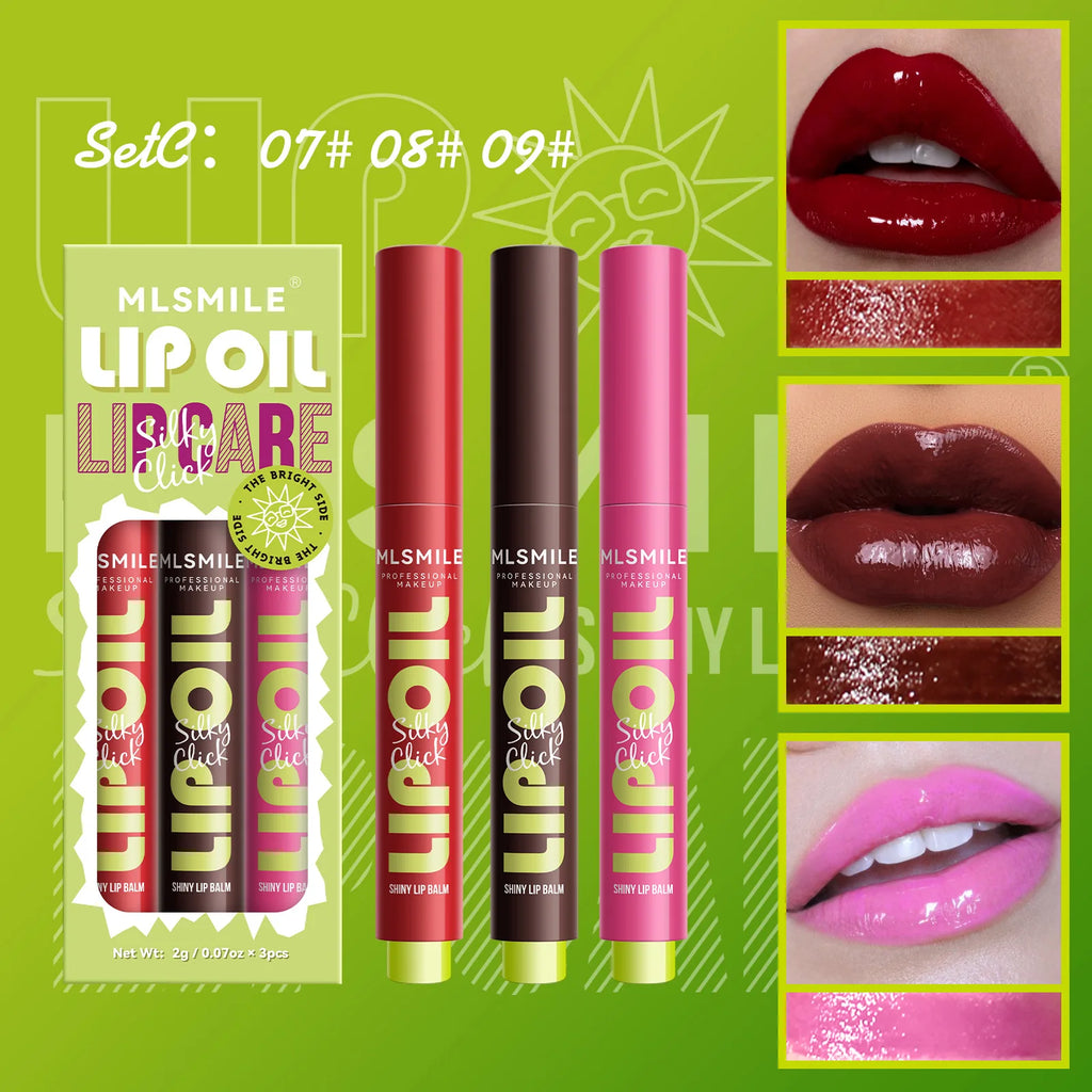 MLSMILE 3-Piece Moisturizing Mirror Lip Gloss Set | Long-Lasting Lip Gloss Set HIP Set C Full Size