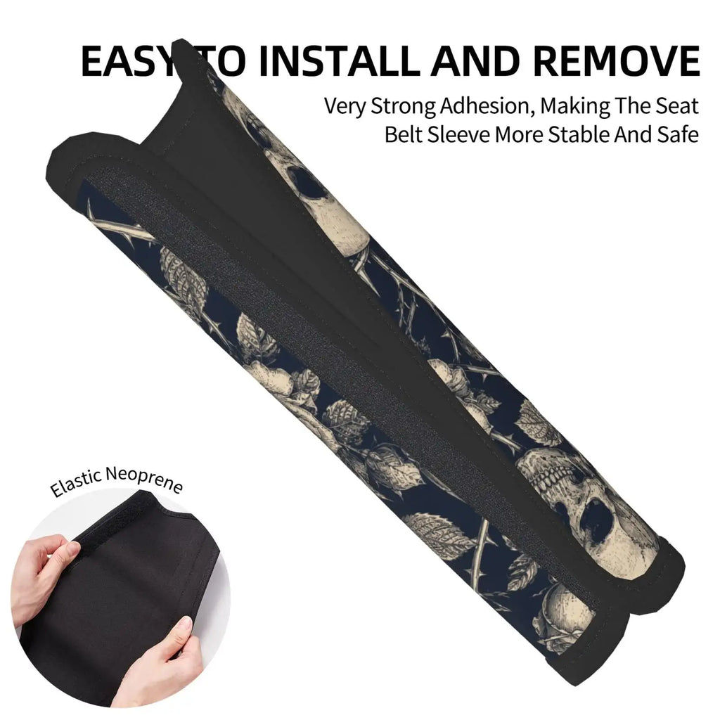 Gothic Skulls & Roses Seat Belt Shoulder Pads – 2-Pack Seat Belt Cover HIP