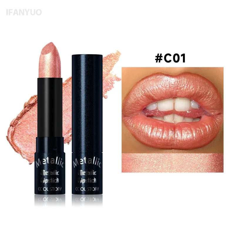 15‑Color Shimmer Metallic Glitter Lip Stick Waterproof High Pigment Shiny Lip Makeup Halloween Cosplay Stage Party Look Cosmetic HIP