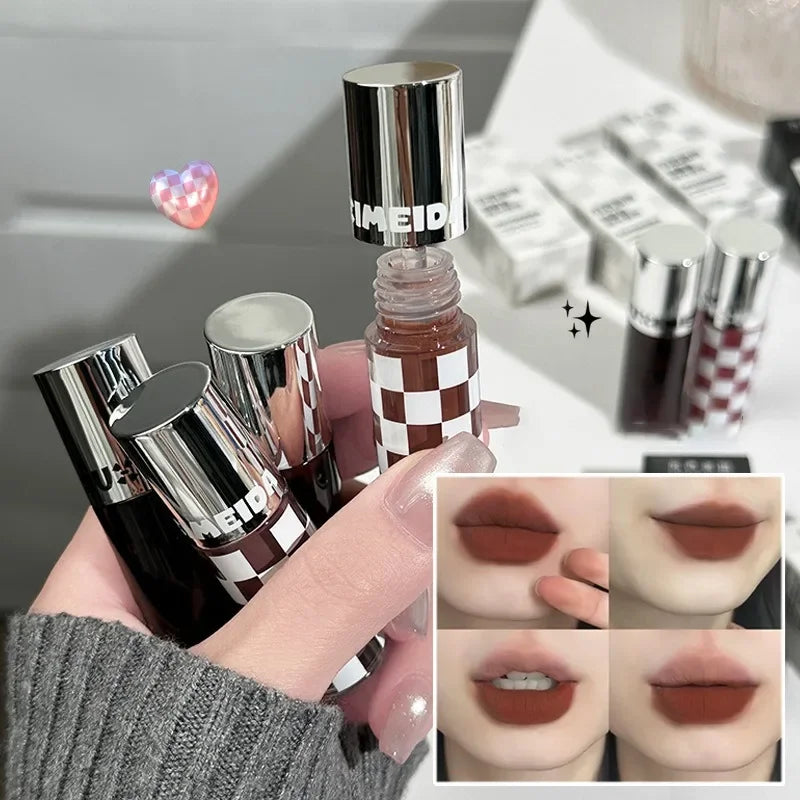 Punk Dark Purple Matte Lip Mud Mousse Lipstick Waterproof Sexy Orange Brown Velvet Lip Gloss Lasting Non-stick Deep Color Makeup HIP