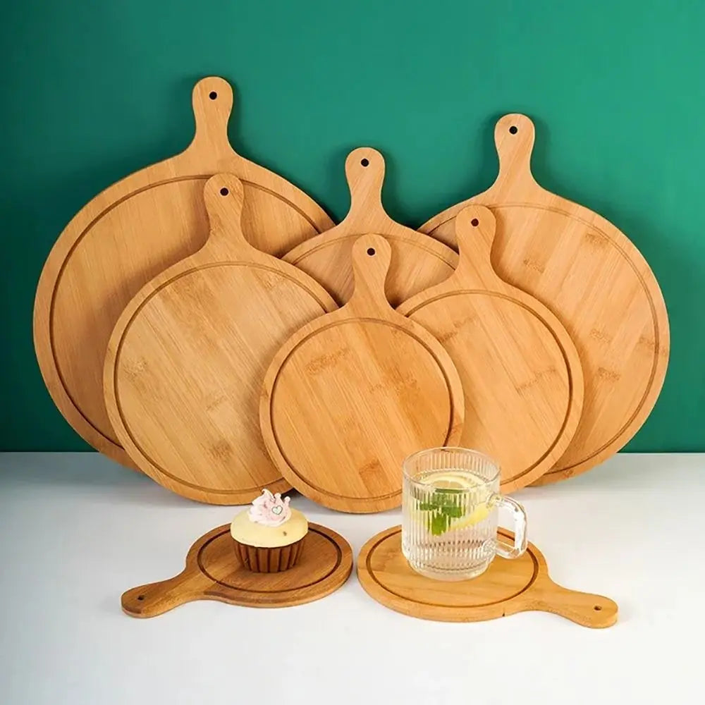 Bamboo Pizza Board with Handle – Round Tray 6–10 Inch Bamboo Pizza Board HIP