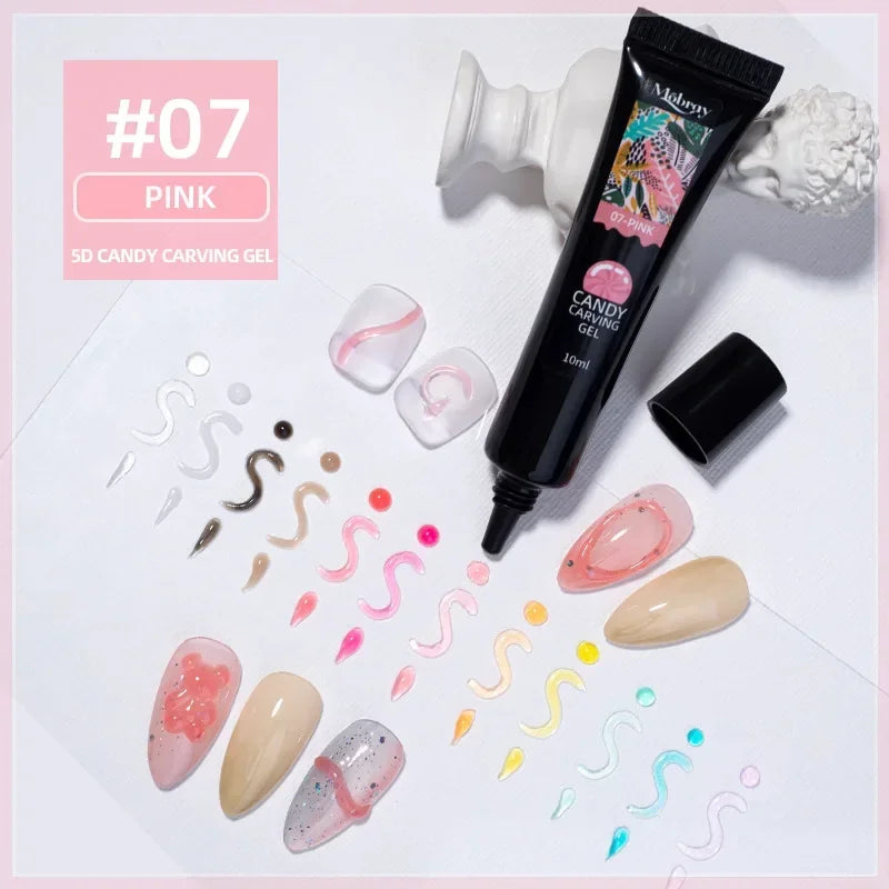 Nail Art Decorations Gel PVC Hose Modeling Phototherapy UV Nail Polish Glue INS Transparent Gummy Carving Jelly 5D Nail Art Gum HIP 07 Pink-NET10g