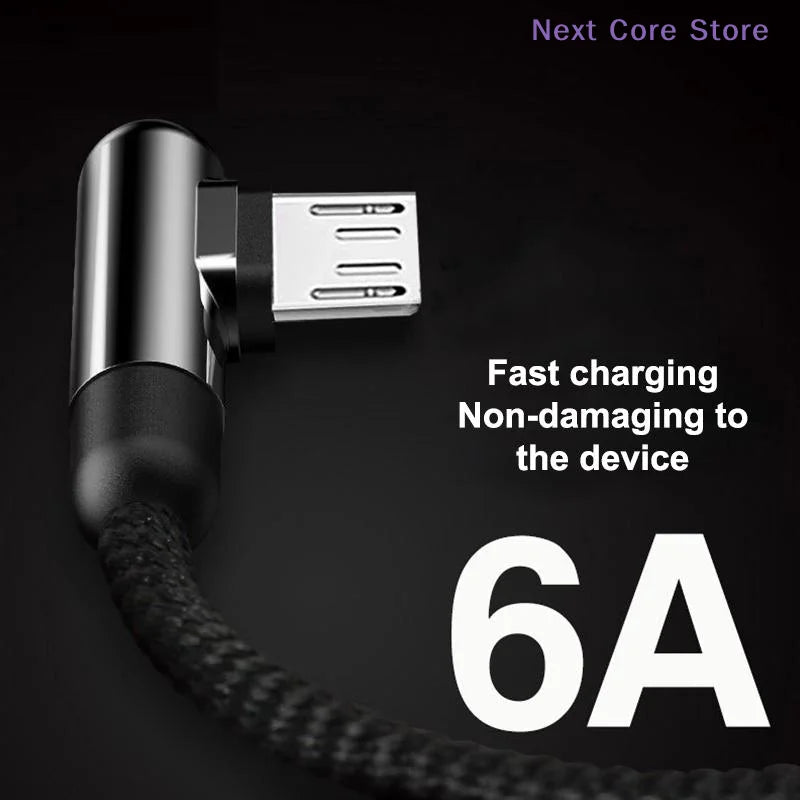 90° Elbow 6A USB-C Fast Charging Cable – Nylon Braided USB-C Charging Cable HIP