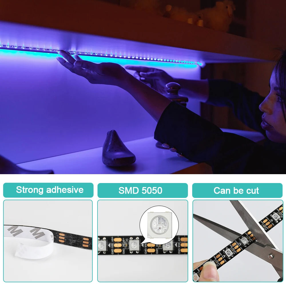 WS2812B RGB LED Strip DC5V Individually Addressable Smart Light Smart LED Strip Light HIP