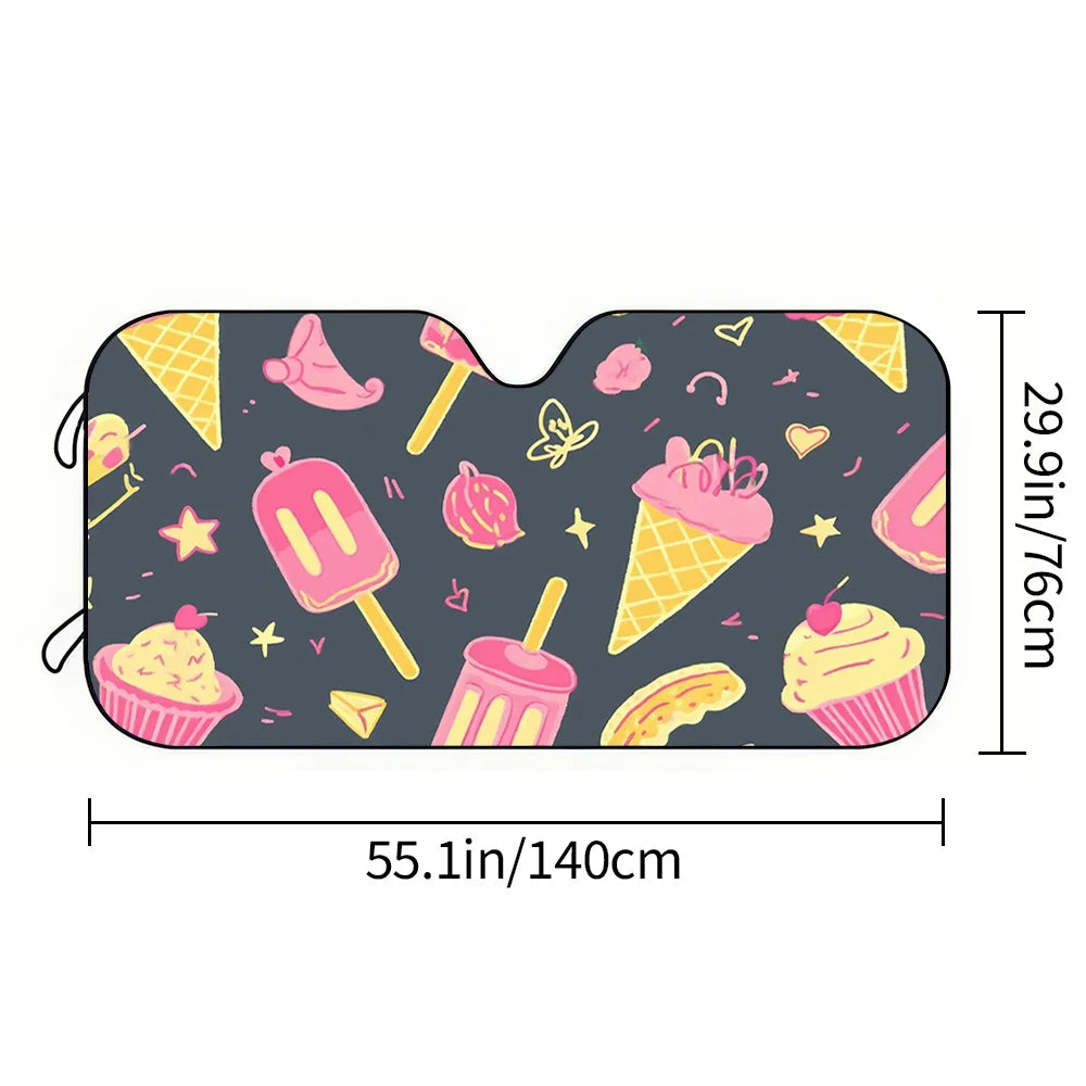 Pink Dessert Pattern Car Sunshade – UV & Heat Protection Car Sunshade HIP
