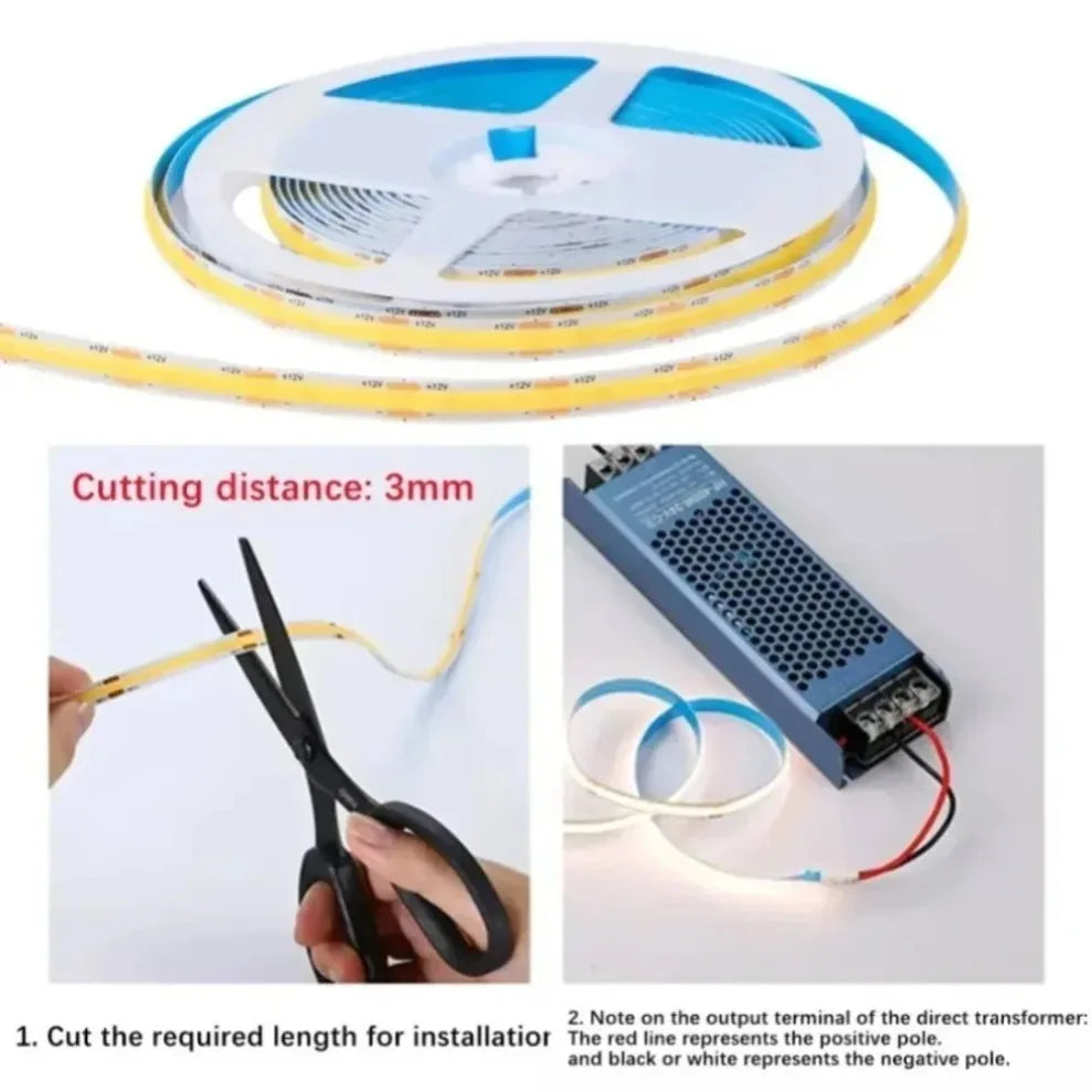 COB LED Strip 12V/24V 5M–20M Flexible Tape 3000K–6000K COB LED Strip Light HIP