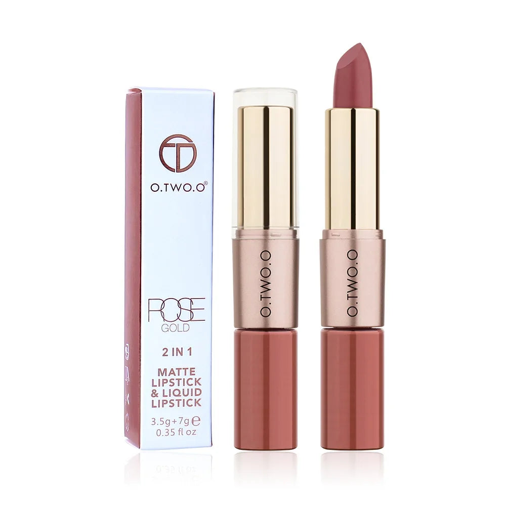 O.TWO.O 2-in-1 Matte Lipstick & Lip Gloss – 12 Colors Matte Lipstick Gloss HIP