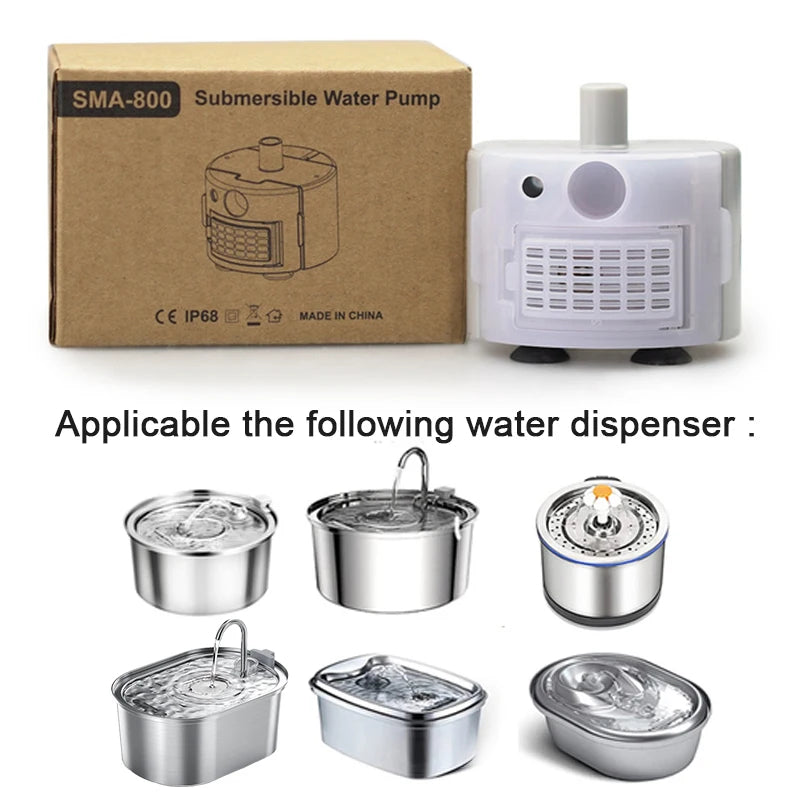 Pet Fountain Motor Submersible Pump Cat Water Drinker SMA-800 USB Water Pump Cats Fountain Accessories Mute DC ，cleaning kit HIP