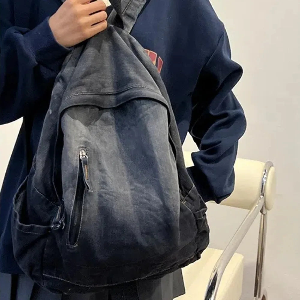 Star Pattern Denim Backpack – Y2K Punk School Bag Unisex Denim Backpack HIP