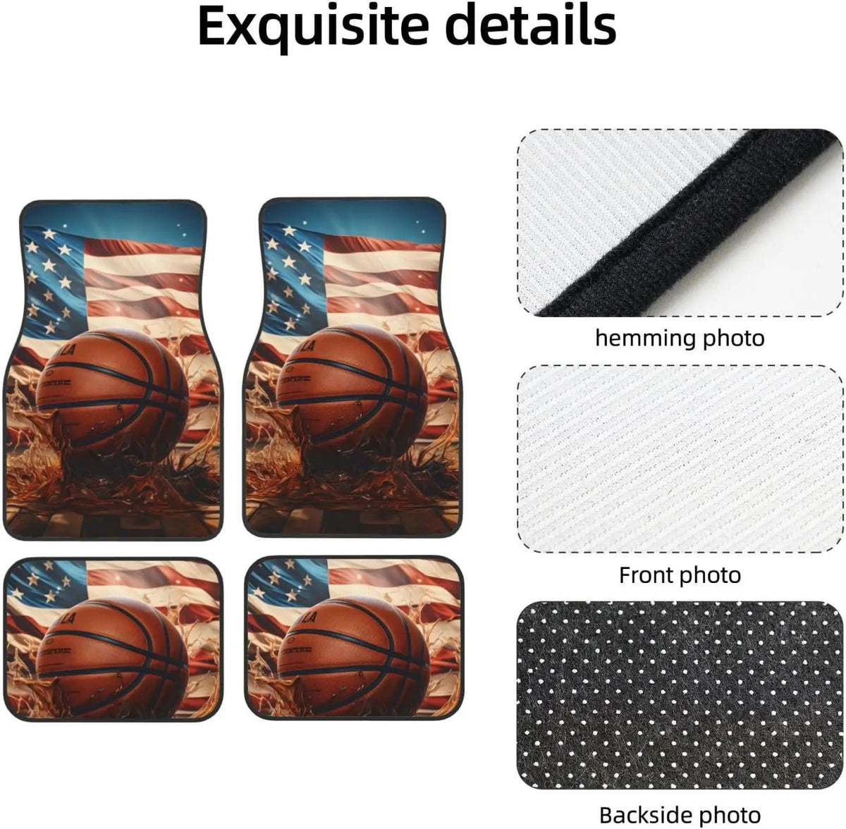 Basketball USA Flag Car Floor Mats – 4-Piece Non-Slip Set Car Floor Mats HIP