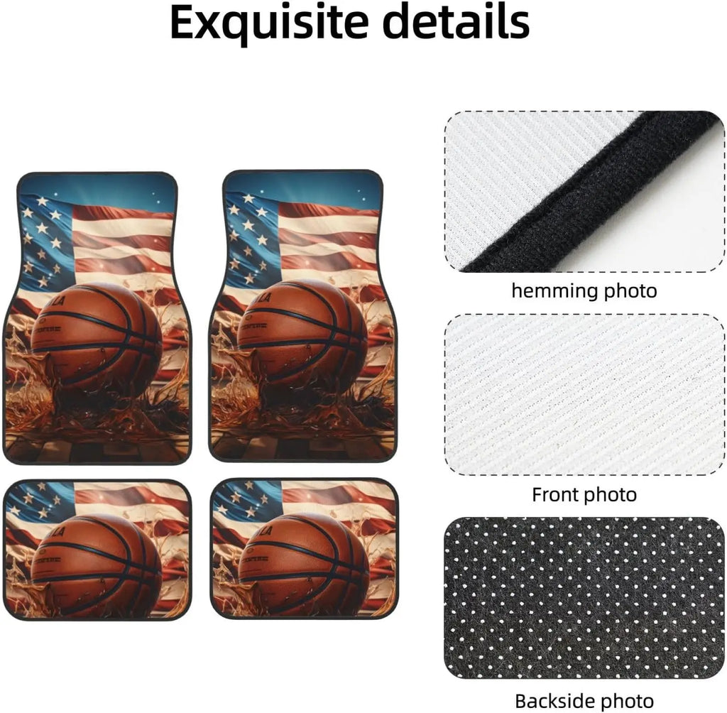 Basketball USA Flag Car Floor Mats – 4-Piece Non-Slip Set Car Floor Mats HIP