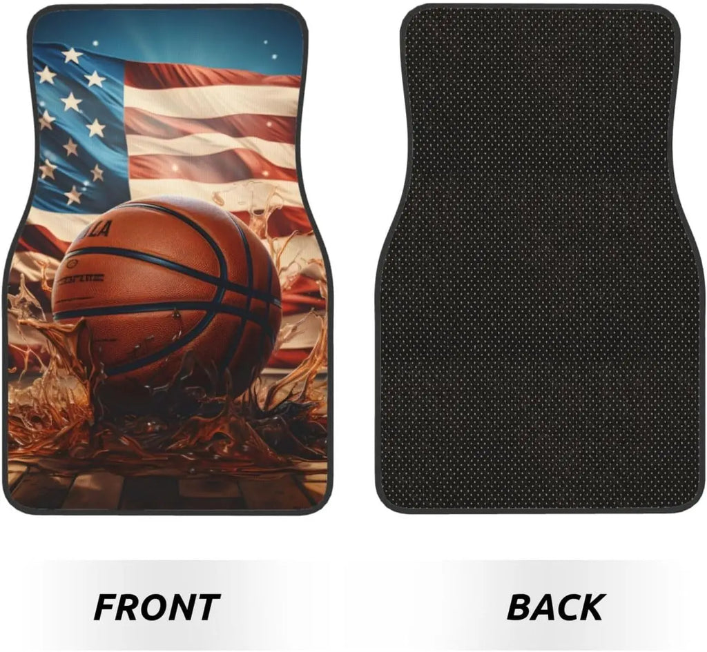 Basketball USA Flag Car Floor Mats – 4-Piece Non-Slip Set Car Floor Mats HIP