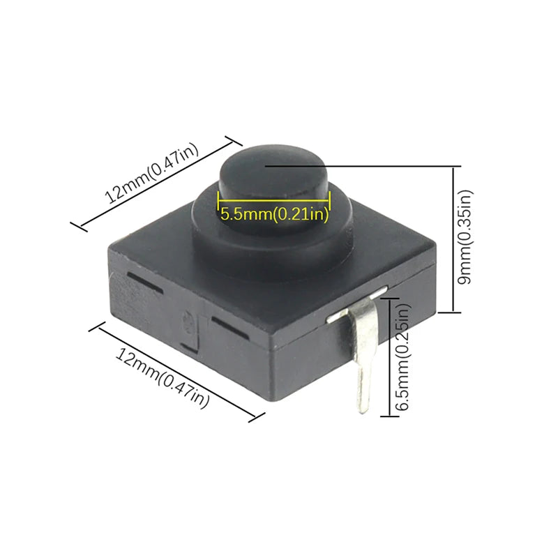 10-Pack 12x12mm Self-Locking Button Switch – 3-Pin 2-ON/1-OFF Electronic Switch HIP one size