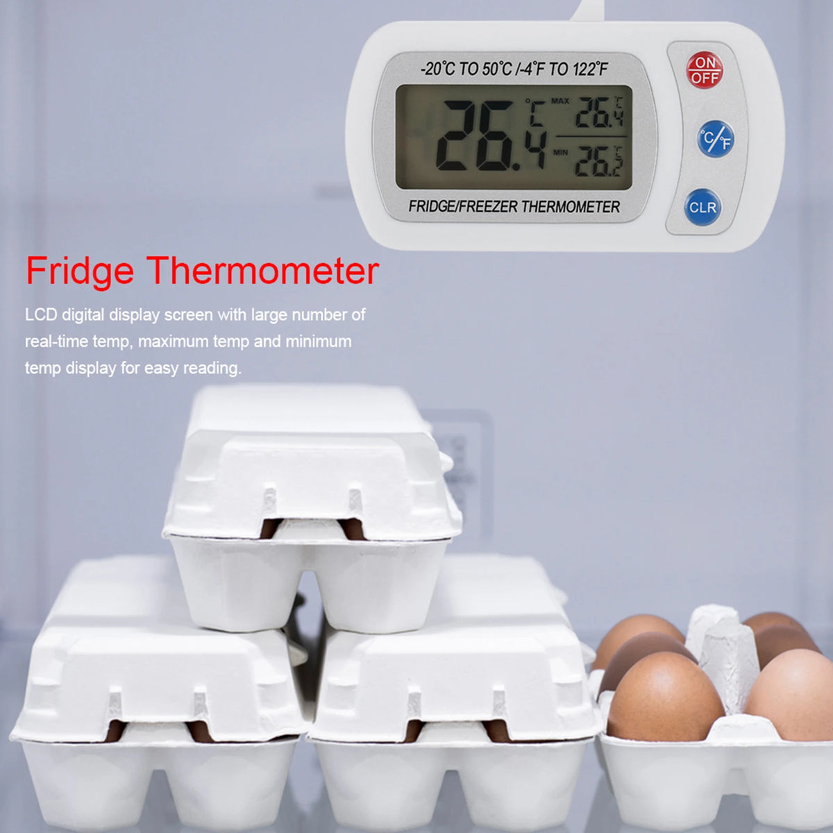 Kitchen Large LCD Refrigerator Fridge Freezer Digital Thermometer with Adjustable Stand/Hanger Freezer Thermometer HIP