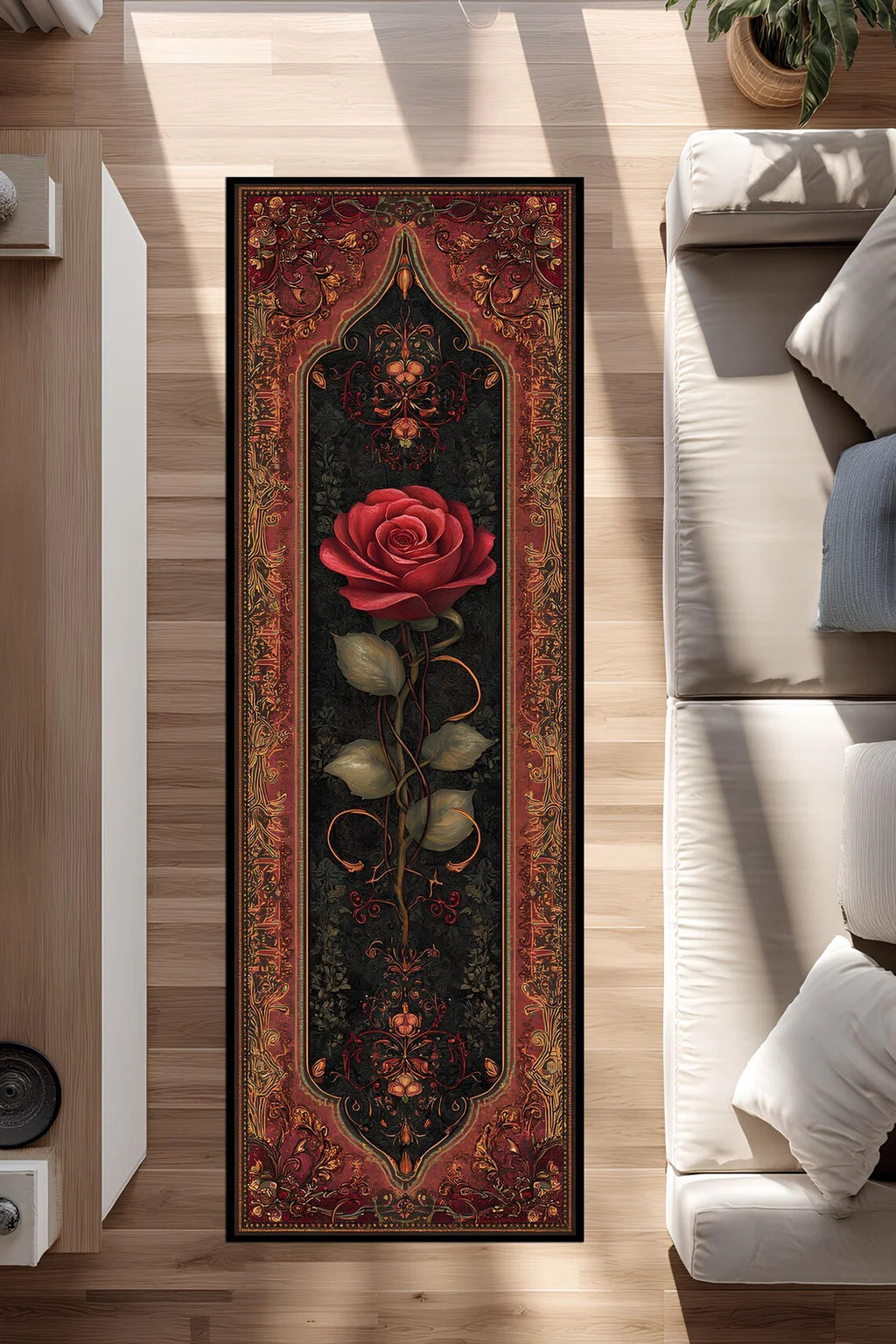 Red Rose Gothic Anti-Slip Floor Runner Rug | Indoor Carpet Floor Runner Rug HIP 1 40x120cm-Felt
