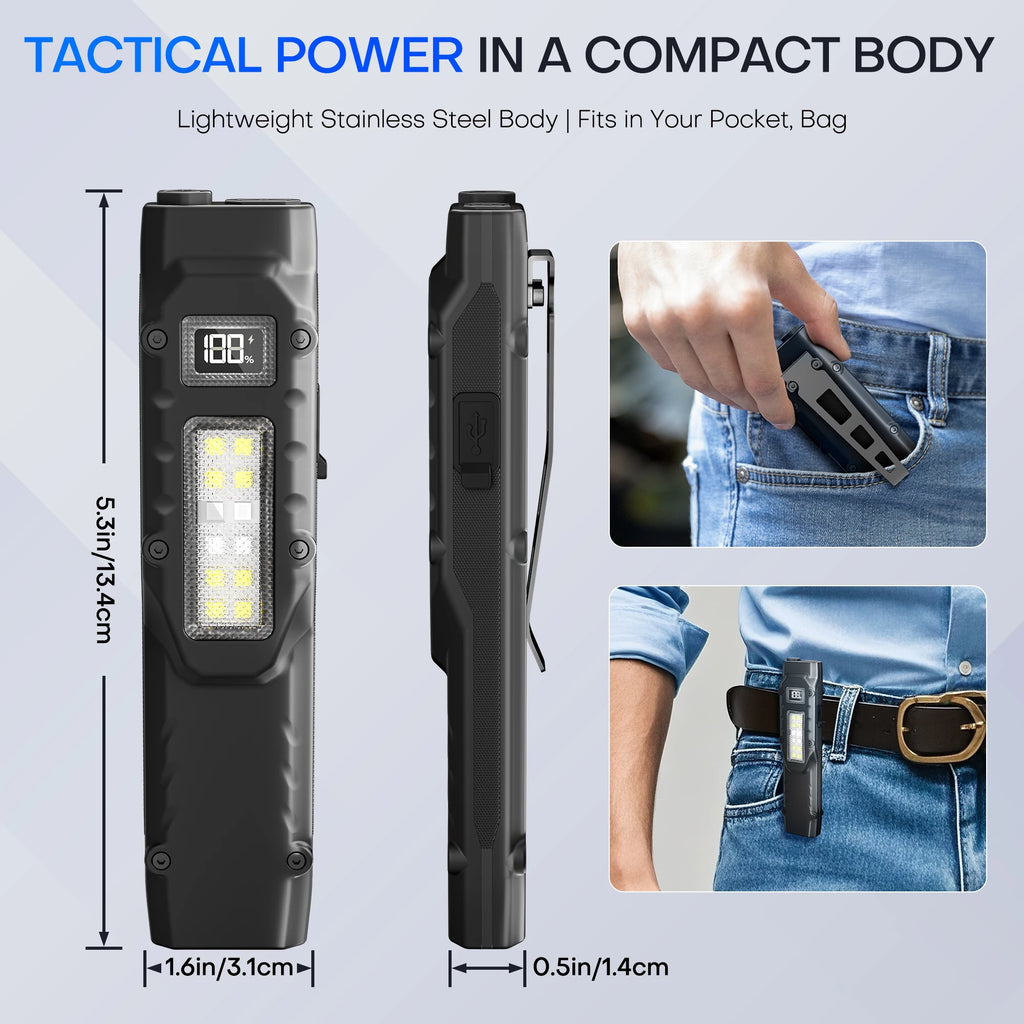 ESMARTER Tactical Rechargeable EDC Flashlight – 8 Modes 1600lm Tactical Flashlight HIP