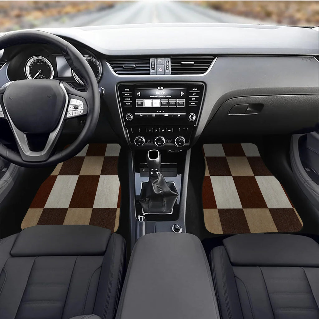 4-Piece Brown Checkerboard Car Floor Mats – Non-Slip Car Floor Mats HIP