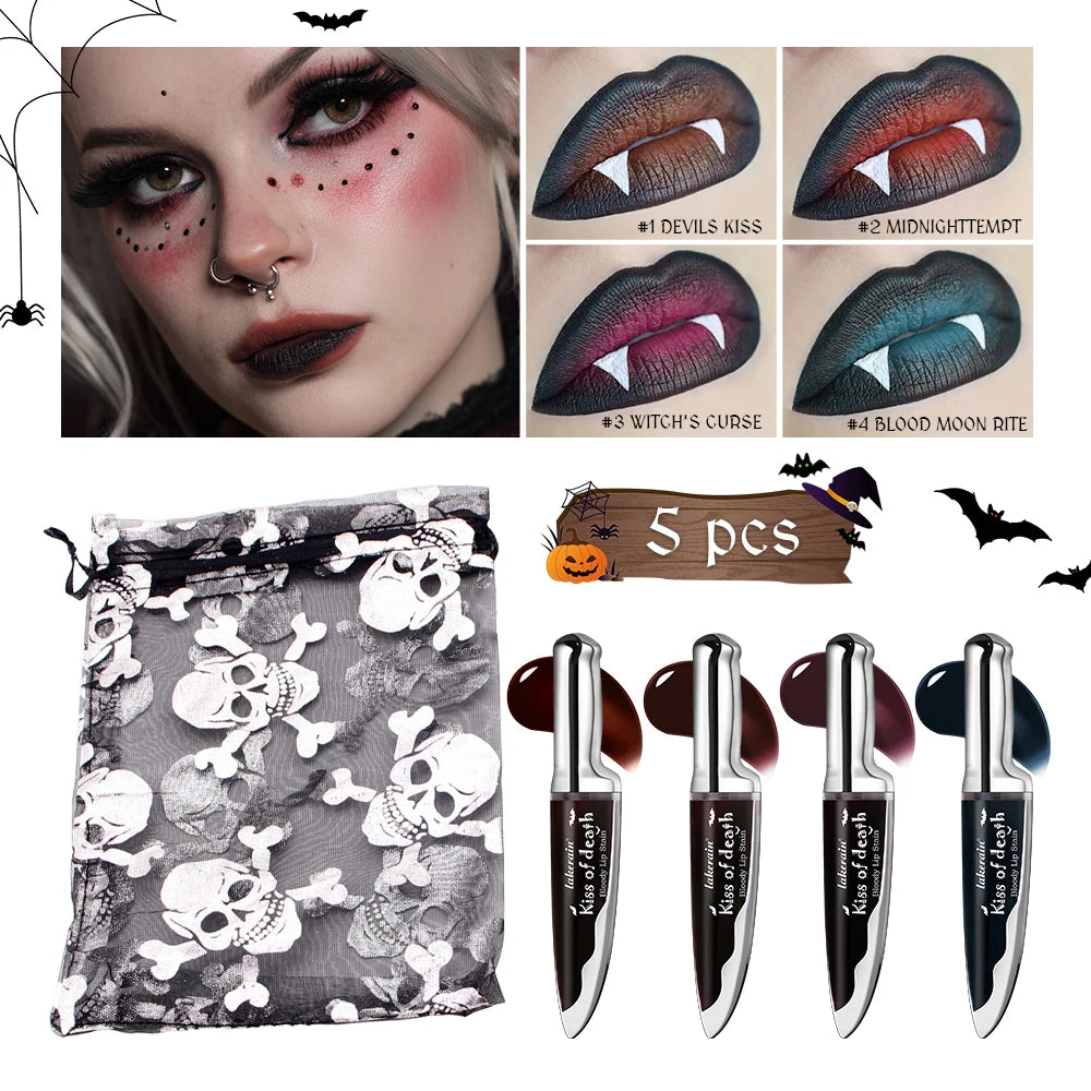 2Pcs Black Gradient Change Lip Stain Gothic Matte Lip Tint Waterproof Long Lasting Vampire Liquid Lipstick Halloween Party HIP 4 Colors