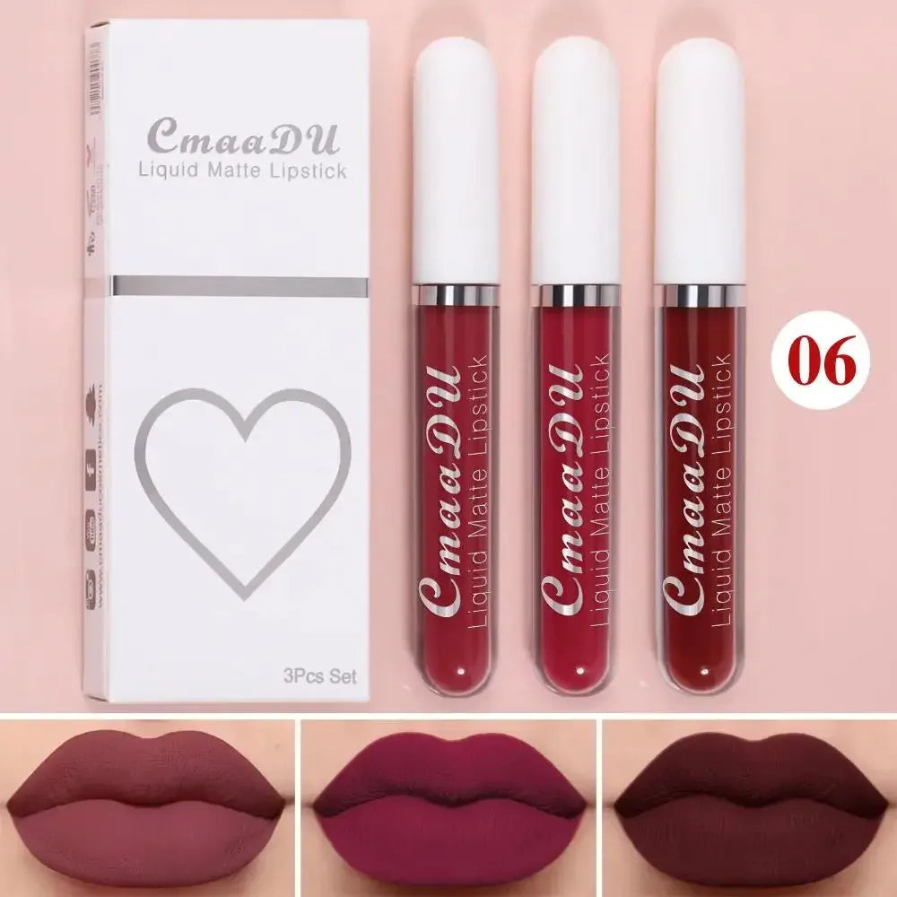 CmaaDu 3-Pc Velvet Matte Liquid Lipstick Set – Waterproof Matte Liquid Lipstick Set HIP