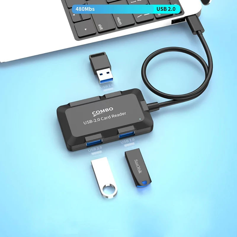 5-Port USB 2.0 Hub with SD/TF Card Reader – Plug & Play USB Hub Adapter HIP