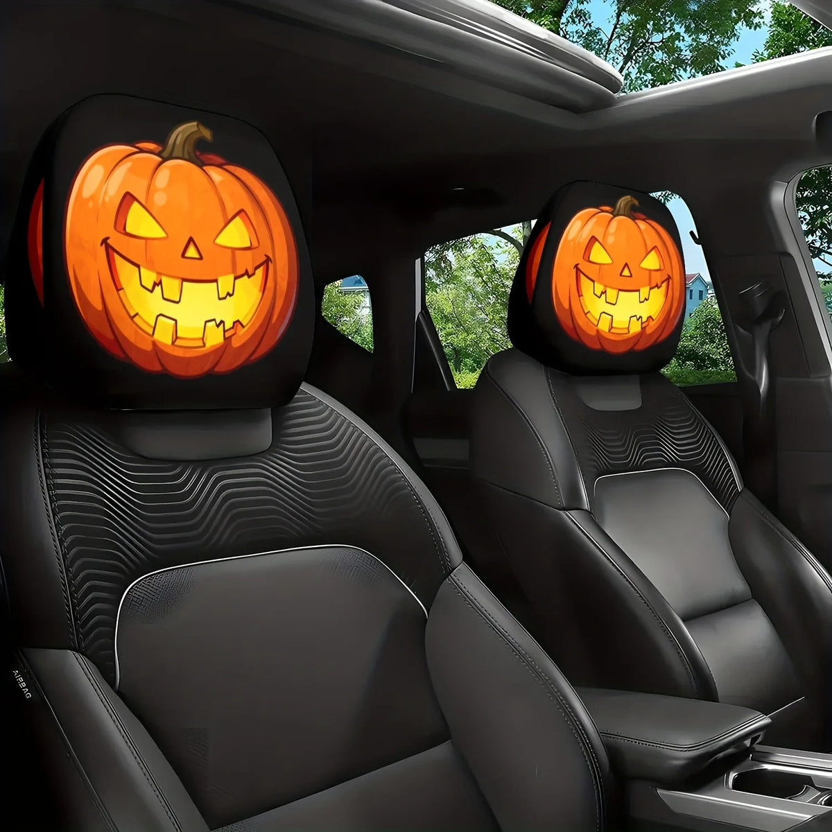 2-Pack Pumpkin Lantern Car Headrest Covers – Easy Install Car Headrest Covers HIP