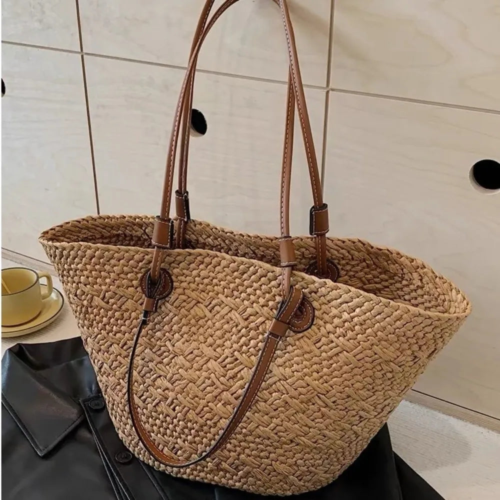 Handmade Straw Woven Tote Bag – Large Summer Shoulder Bag Straw Tote Bag HIP