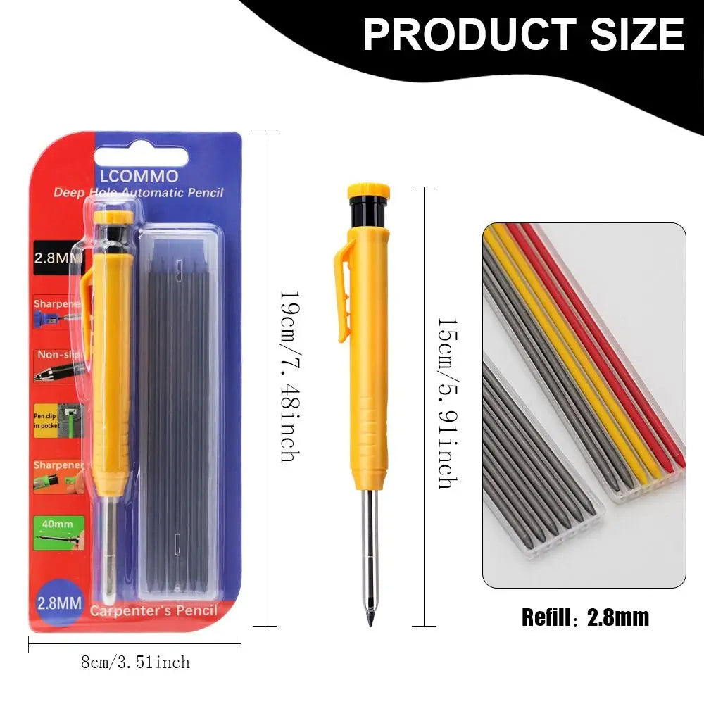 2.8mm Carpenter Pencil with Built-In Sharpener & Deep Tip Carpenter Marking Pencil HIP