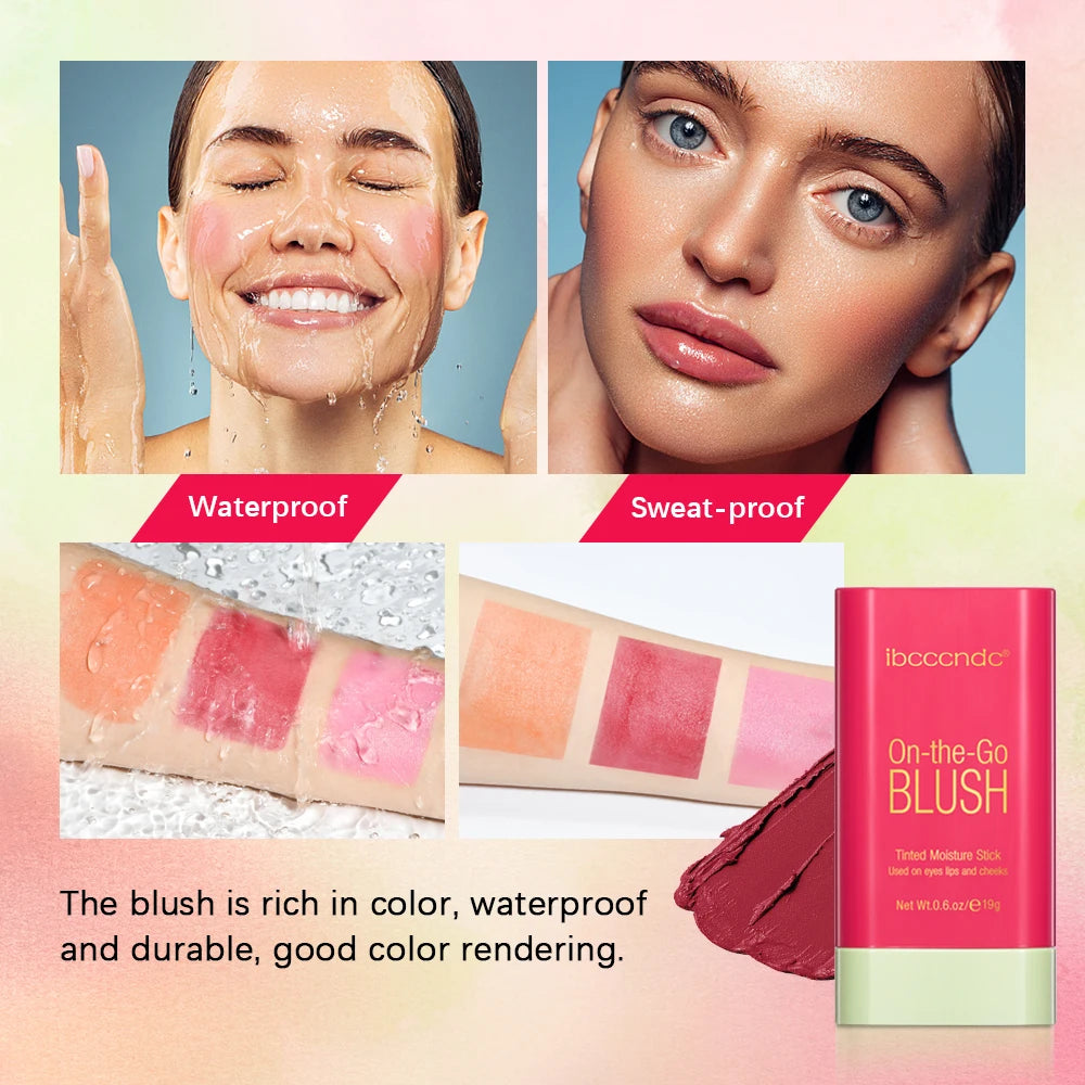 Long Lasting Non-Fading Silky Smooth Cream Blush for Cheeks1 Piece Lips Eyes Christmas Gift Smudge-Proof Multi-Use Blush Stick HIP