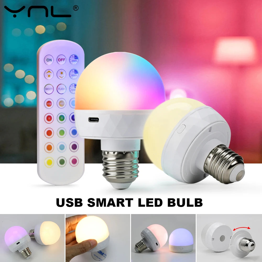 YNL RGB LED Bulb USB 5V Dimmable Remote Control E27 RGB LED Light Bulb HIP