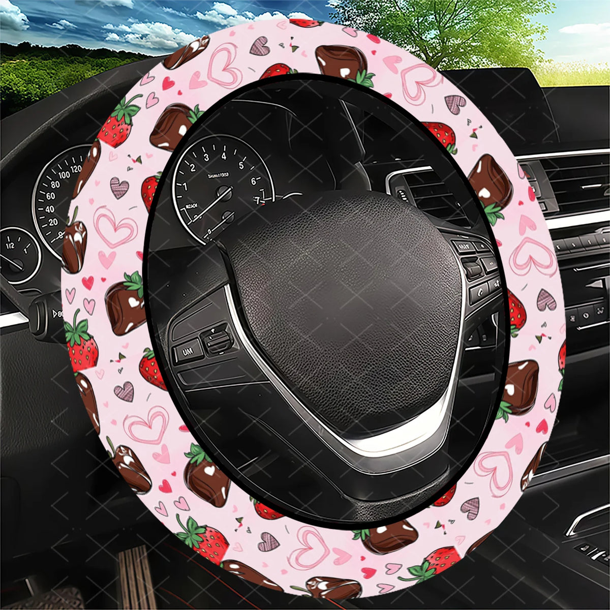 Strawberry & Chocolate Steering Wheel Cover – Cute Car Style Steering Wheel Cover HIP black