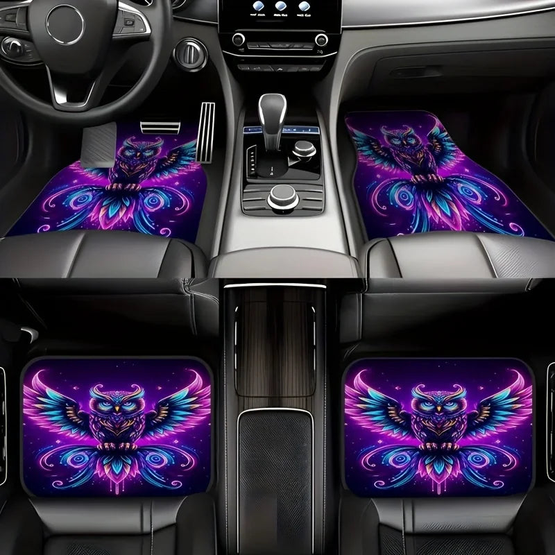 4-Piece Purple Owl Car Floor Mats – Non-Slip Rubber Set Car Floor Mats HIP