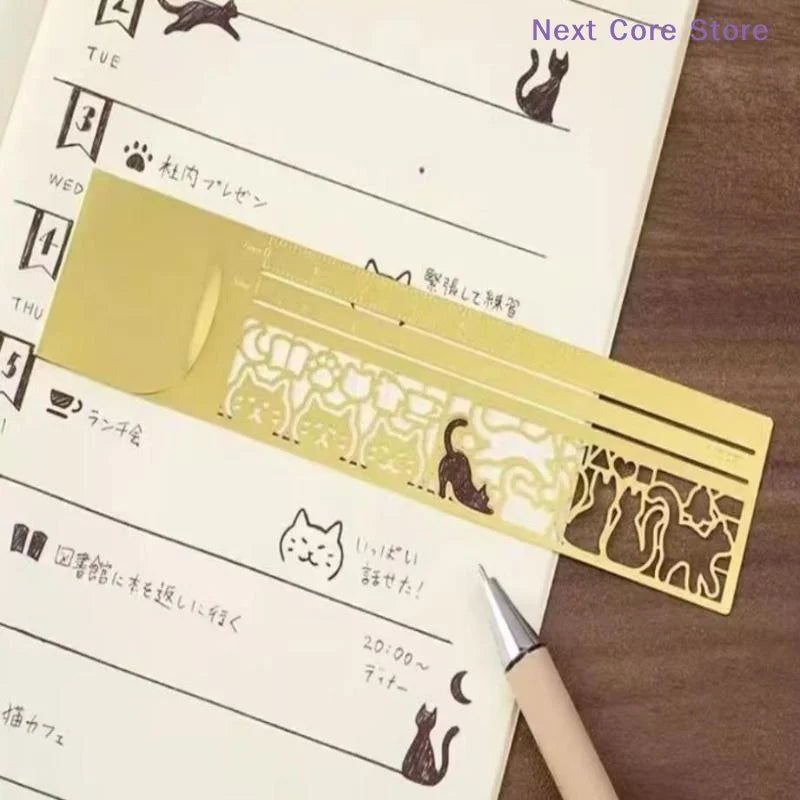 Cute Cat Brass Ruler Bookmark – 2-in-1 Measuring & Stencil Ruler Bookmark HIP